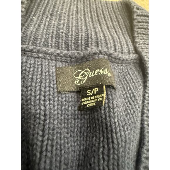 Guess Sweater Womens Small Blue Cable Knit Chunky V Neck Comfort - Picture 2 of 6